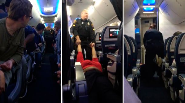 Sacan a una mujer de un avión arrastrando