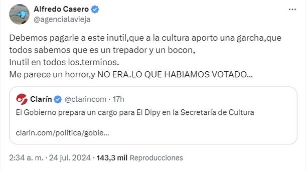 Alfredo Casero, furioso con la posible designación de El Dipy Alfredo Casero, furioso con la posible designación de El Dipy