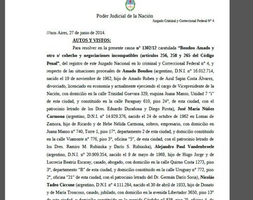 El fallo completo de Lijo con el procesamiento de Boudou