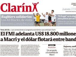 Tapa de Diario Clarín del 27 de septiembre de 2018.