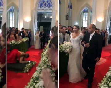 Se cayó en el medio de la entrada de los novios y se volvió viral
