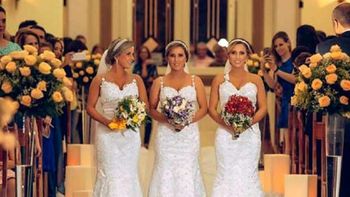 trillizas se casan juntas y con el mismo vestido trillizas se casan juntas y con el mismo vestido
