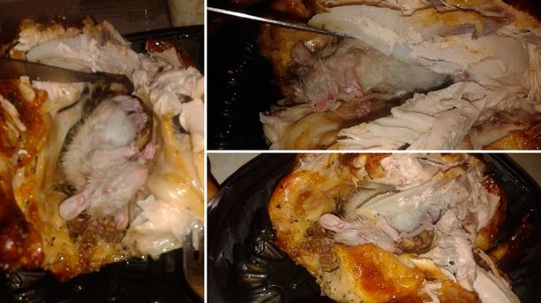 Encuentra una rata muerta dentro de un pollo comprado en el supermercado