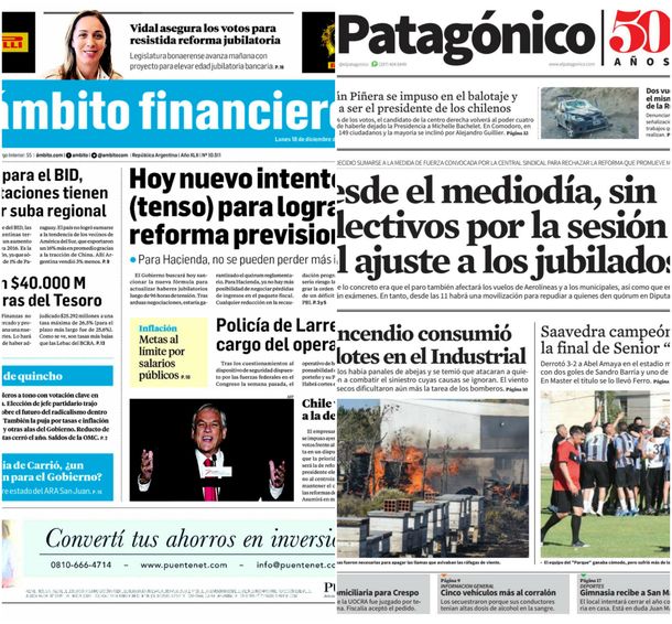 Tapas de diarios del lunes 18 de diciembre de 2017