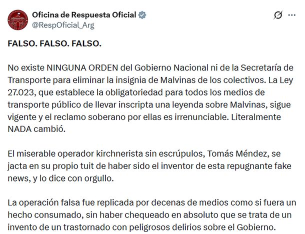Publicación de la Oficina de Respuesta Oficial. Publicación de la Oficina de Respuesta Oficial.