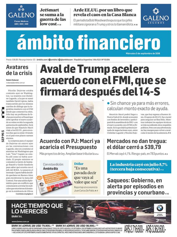 Tapas de diarios del miércoles 5 de septiembre de 2018