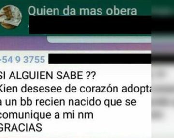 Ofreció en adopción a su bebé a través de un grupo de WhatsApp