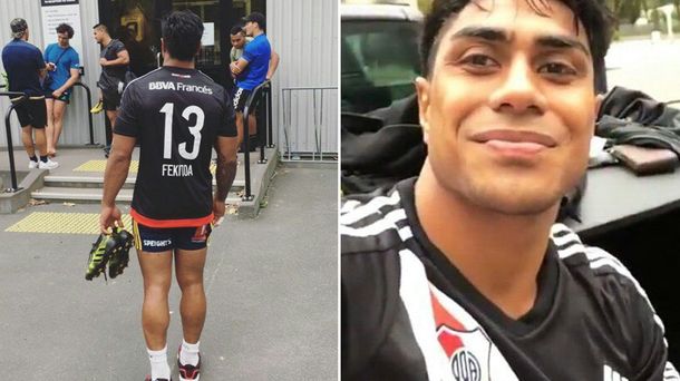 El rugbier lleva la camiseta de River en su rutina diaria