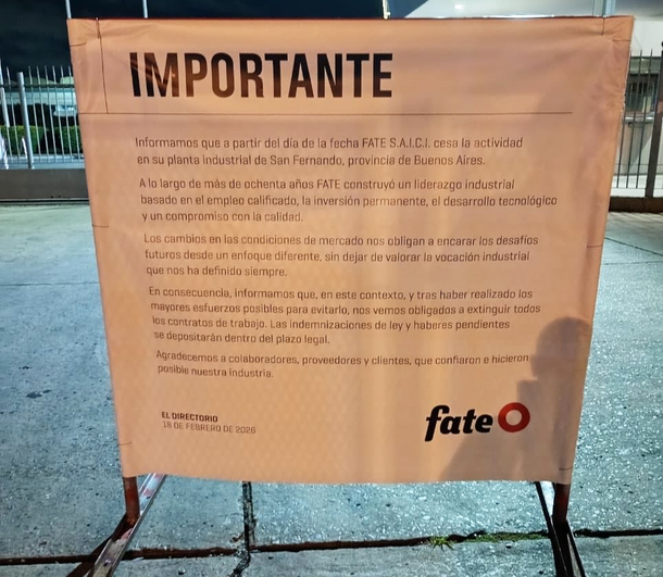 El comunicado del cierre de Fate El comunicado del cierre de Fate