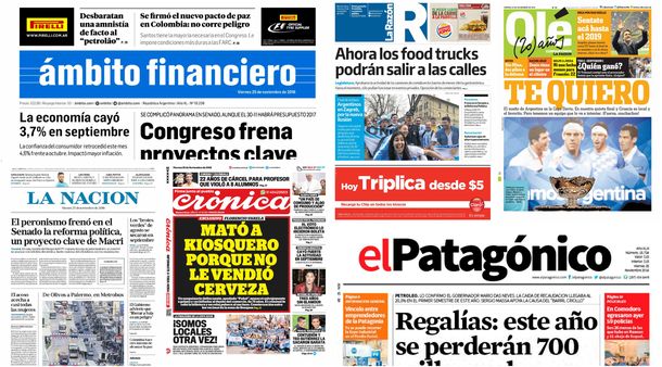 Tapas de diarios del 25 de noviembre de 2016