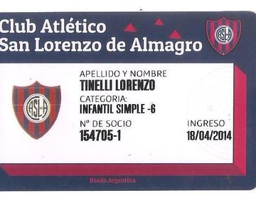 El hijo de Marcelo Tinelli y Guillermina Valdes ya es socio de San Lorenzo