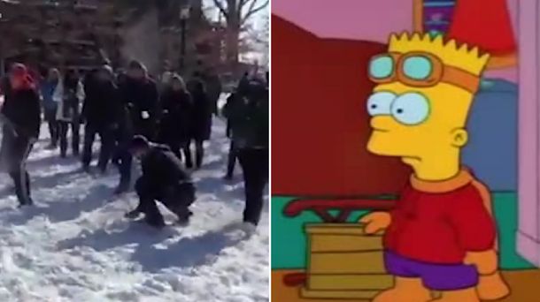 Como en Los Simpson: suspenden las actividades y empiezan una guerra de nieve