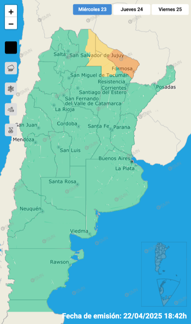 El alerta por tormentas y granizo de este miércoles en Salta, Formosa y Chaco. Fuente: Servicio Meteorológico Nacional. El alerta por tormentas y granizo de este miércoles en Salta, Formosa y Chaco. Fuente: Servicio Meteorológico Nacional.