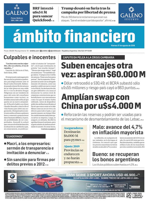 Tapas de diarios del viernes 17 de agosto de 2018