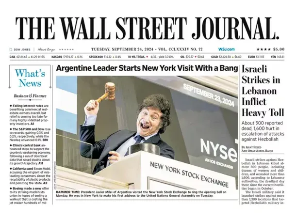 El Presidente es protagonista de la tapa de The Wall Street Journal de este martes