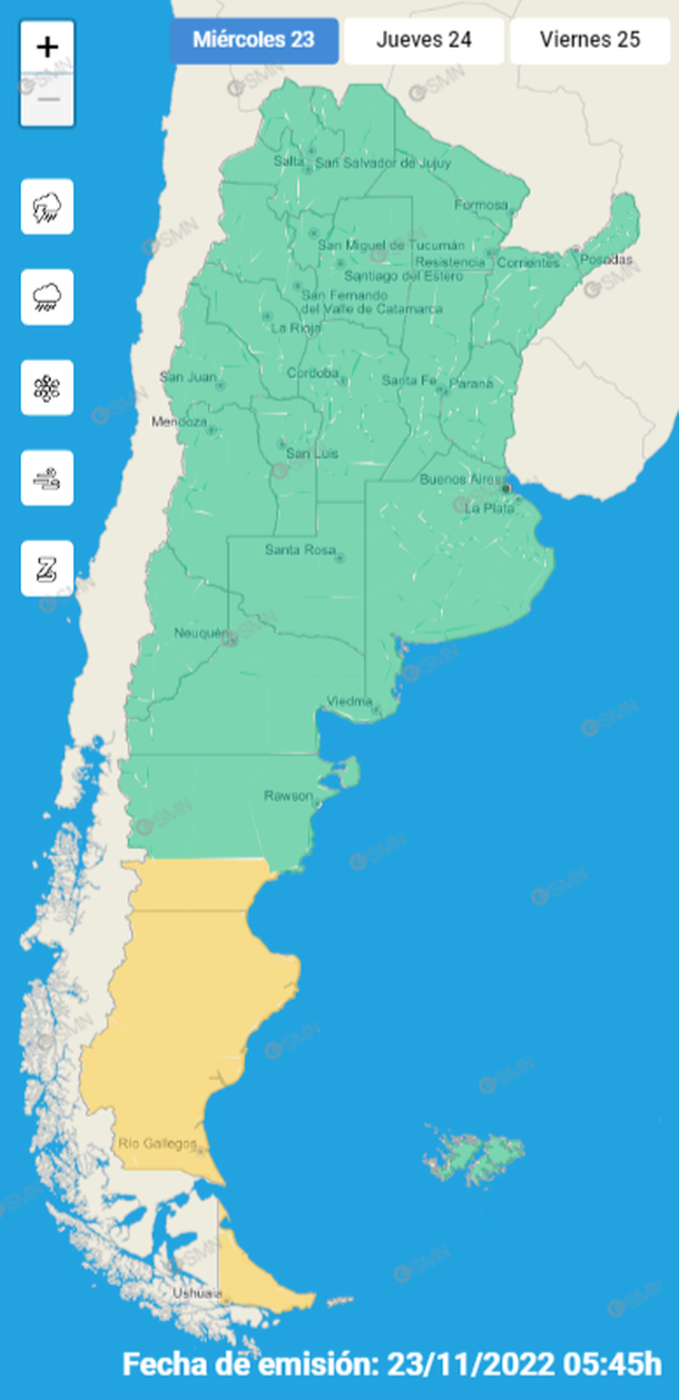Pronóstico del tiempo. Foto: Servicio Meteorológico Nacional