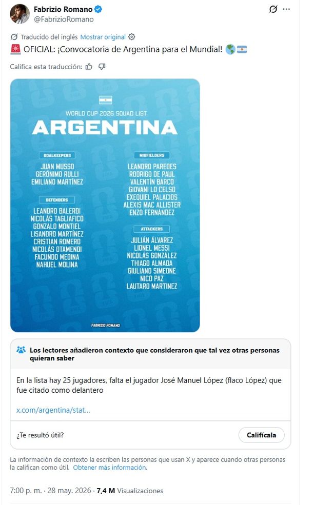 El insólito papelón de Fabrizio Romano con la lista de la Selección Argentina