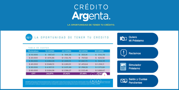 A esta página se accede para obtener los créditos Argenta