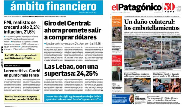 Tapas de diarios del miércoles 19 de abril de 2017