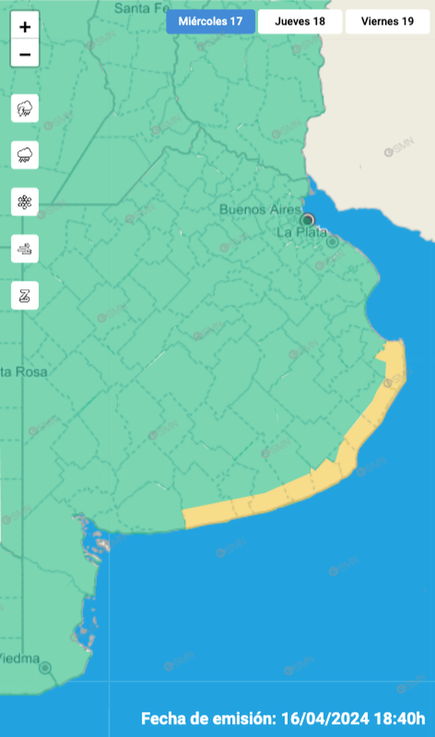 Alerta por viento fuerte en Buenos Aires. Fuente: Servicio Meteorológico Nacional. Alerta por viento fuerte en Buenos Aires. Fuente: Servicio Meteorológico Nacional. 