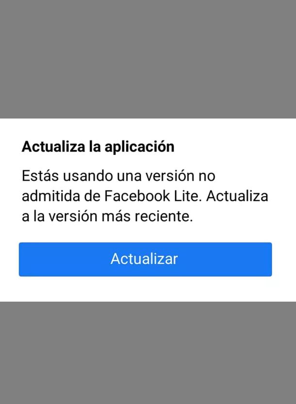 Facebook Lite presentó un fallo que pidió actualizar la app