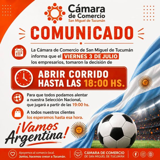 Los comercios cerrarán temprano este viernes por el partido de la Selección Argentina vs. Cabo Verde