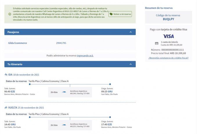 Los cambios se hacen desde la web de Aerolíneas Argentinas (Ver debajo