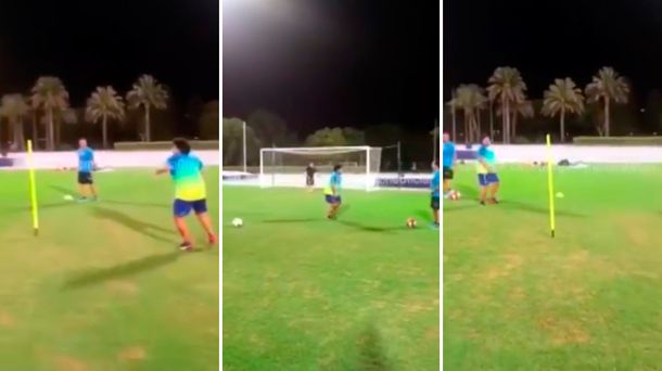 Maradona entrena con 45 grados para el partido por la paz