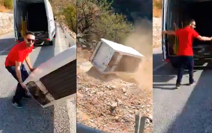 Tiró una heladera por un barranco y lo obligaron a subirla de nuevo