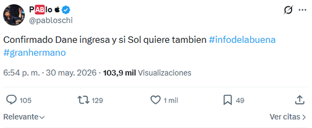 Golden Ticket bomba: quién ingresa a Gran Hermano este domingo, según Pabloschi. Golden Ticket bomba: quién ingresa a Gran Hermano este domingo, según Pabloschi.
