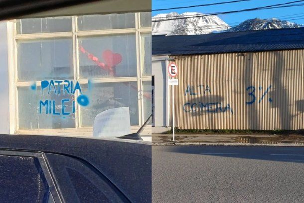 Ushuaia amaneció con carteles en rechazo a la visita del Presidente: Patria o Javier Milei