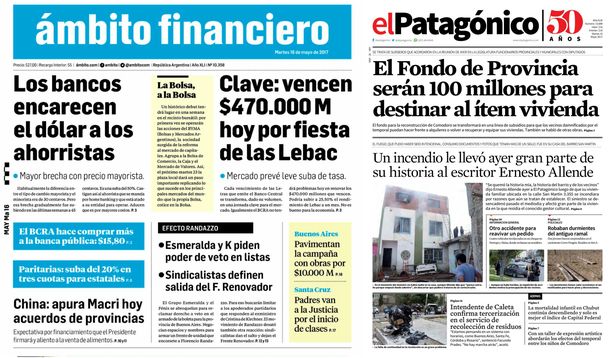 Tapas de diarios del martes 16 de mayo de 2017