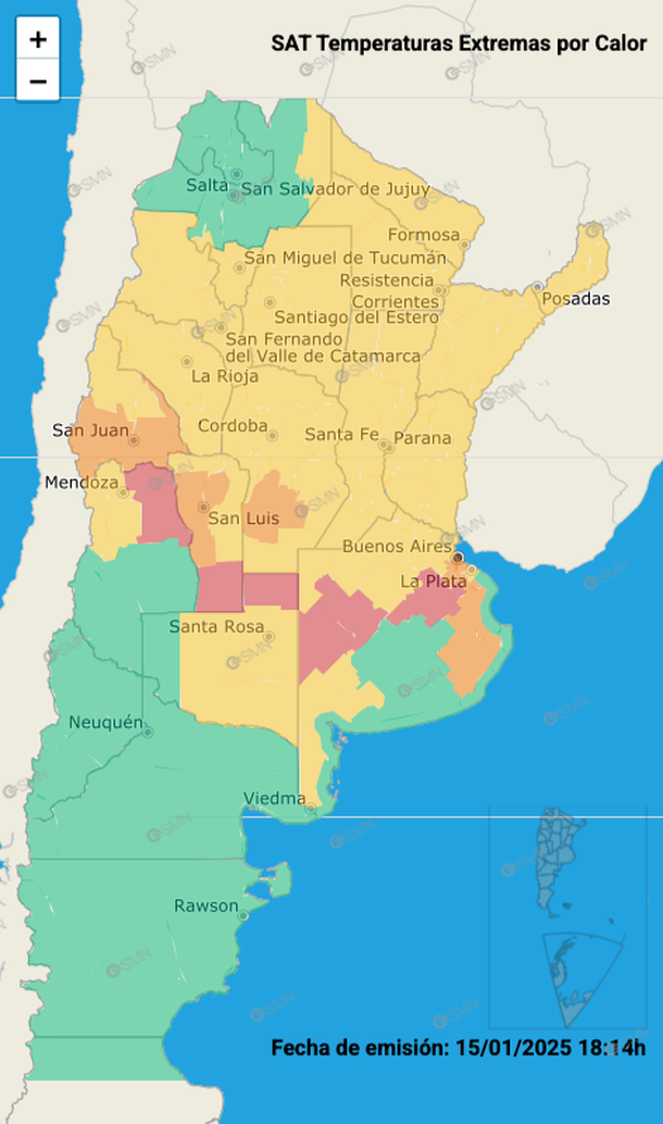 Alerta por calor en el AMBA y medio país. Fuente: Servicio Meteorológico Nacional. 