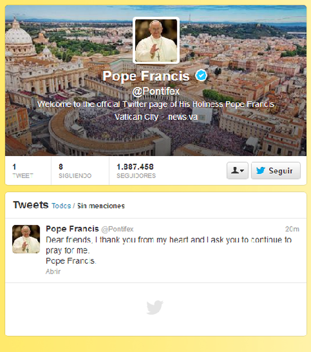 El primer tweet del Papa Francisco