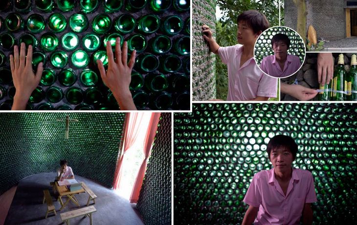 Construyen una oficina con botellas