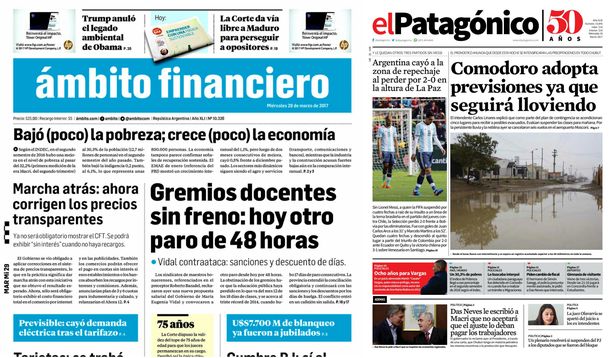 Tapas de diarios del miércoles 29 de marzo de 2017