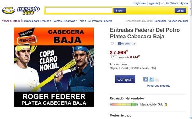 Las entradas de reventa para ver a Federer en el país llegaron a los $ 6 mil