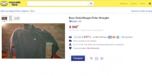 Vendían en Internet un buzo onda Mangeri