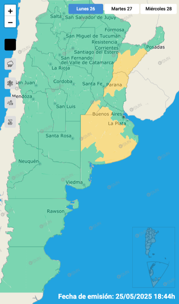 Alerta por tormentas fuertes y granizo para Buenos Aires, Santa Fe, Entre Ríos y Corrientes. 