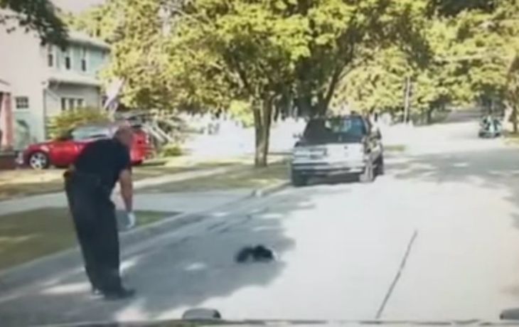 VIDEO: Un policía salvó a un zorrino bebé atrapado en un pote de yogurt