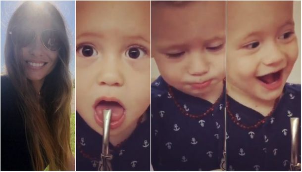El tierno video de Benicio, el hijo menor de Pampita, tomando mate