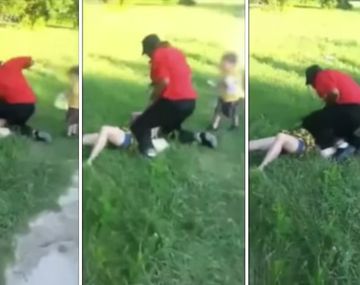 Mujer recibe una brutal golpiza frente a su hijo