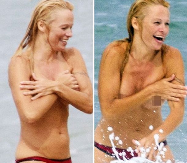 Pamela Anderson deslumbró con un topless a los 46 años