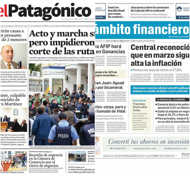 Tapas de diarios del miércoles 28 de marzo de 2018