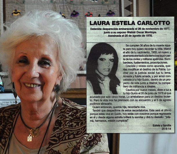 Estela de Carlotto publicó el último recordatorio de su hija tras hallar a su nieto