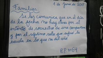 El colegio decidió suspender las clases por los reiterados hechos de inseguridad El colegio decidió suspender las clases por los reiterados hechos de inseguridad