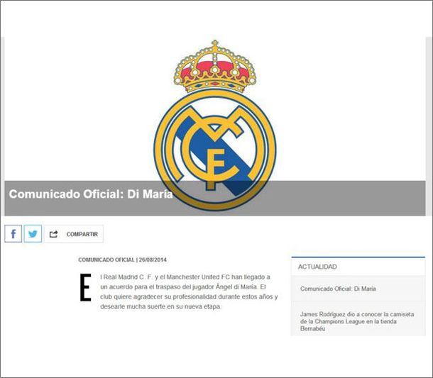 Mirá la fría despedida del Real Madrid para Ángel Di María