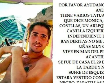 Este es Axel Irusta. Padece de &nbsp;ezquizofrenia leve y desapareció el lunes a las 6 de la tarde