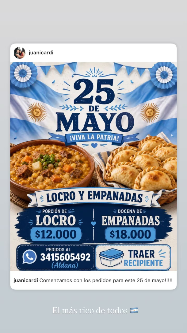 El papá de Mauro Icardi venderá locro para el 25 de mayo: cuánto cuesta El papá de Mauro Icardi venderá locro para el 25 de mayo: cuánto cuesta