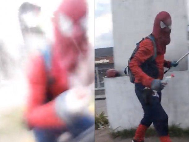 Viral: furor en las redes sociales por el Spider-Man limpiavidros de Pilar